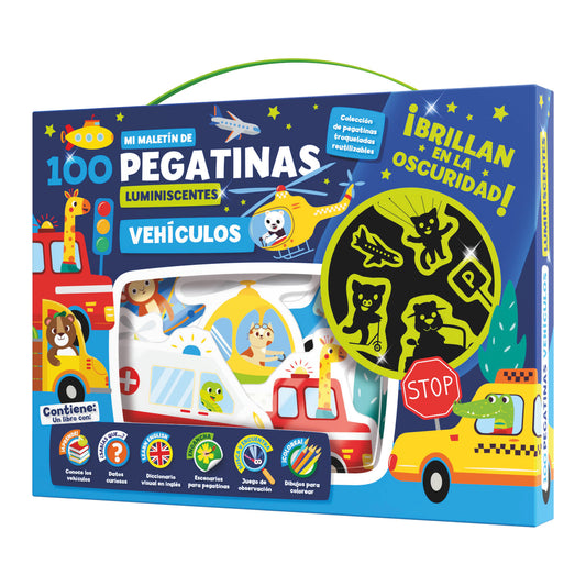 MALETIN 100 PEGATINAS LUMINESCENTES - VEHÍCULOS